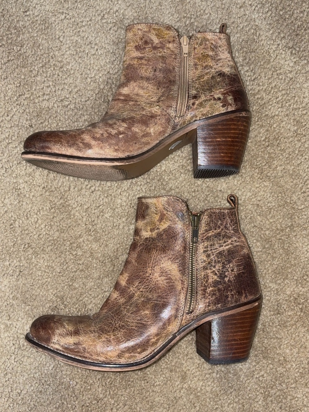 Women's Diba True Distressed Brown Leather Ankle Booties with Side Zip - Picture 3 of 5